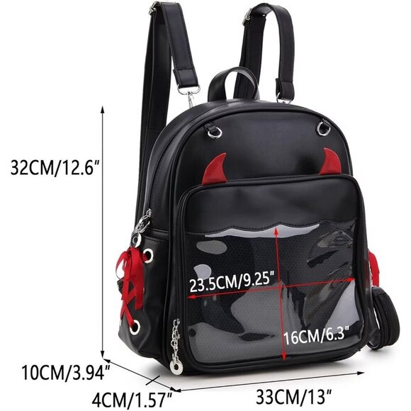 Goth Ita Bag Backpack Pin Display Women Halloween Purse Crossbody Bag Black Red